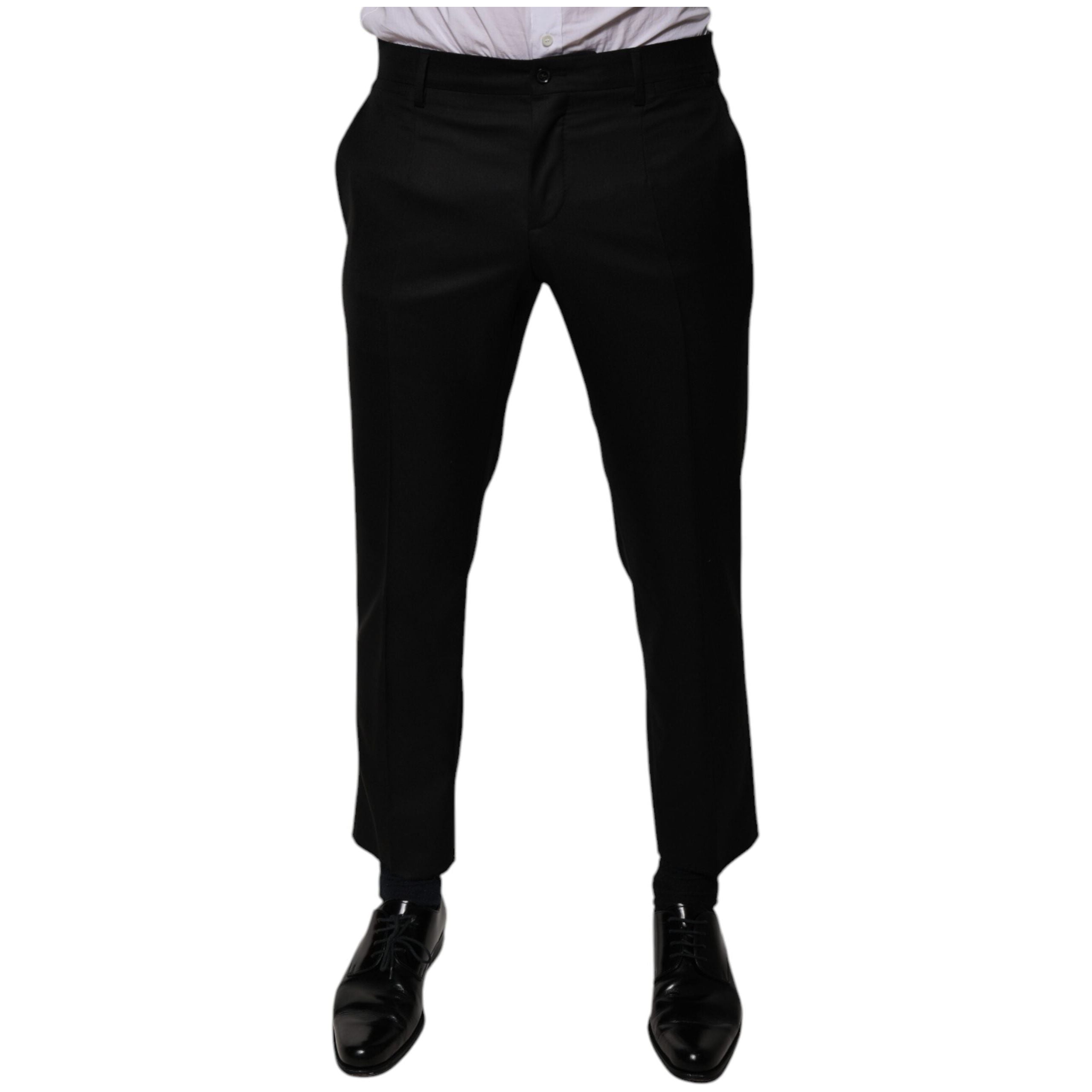 Dolce & Gabbana Black Wool Tapered Formal Dress Pants