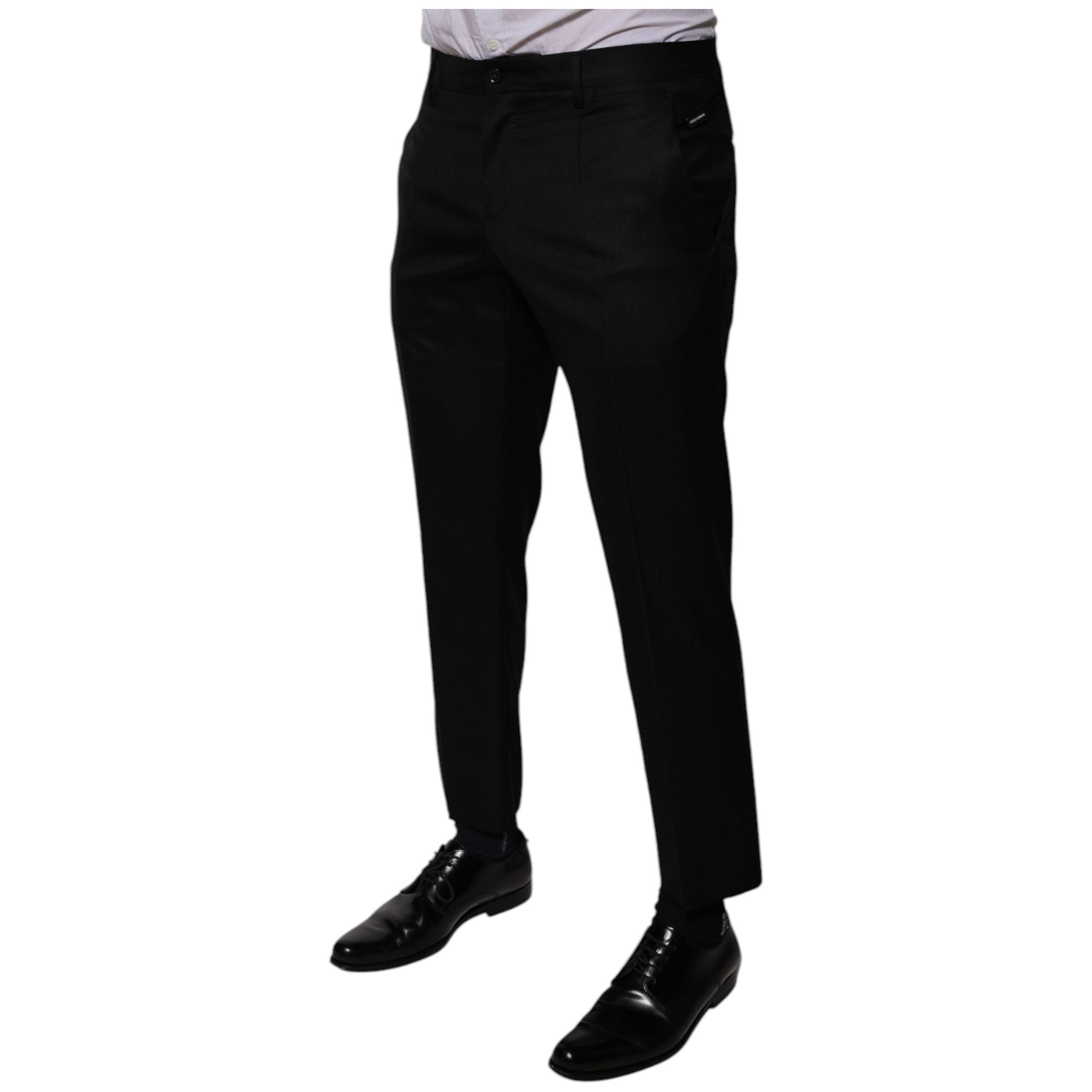 Dolce & Gabbana Black Wool Tapered Formal Dress Pants