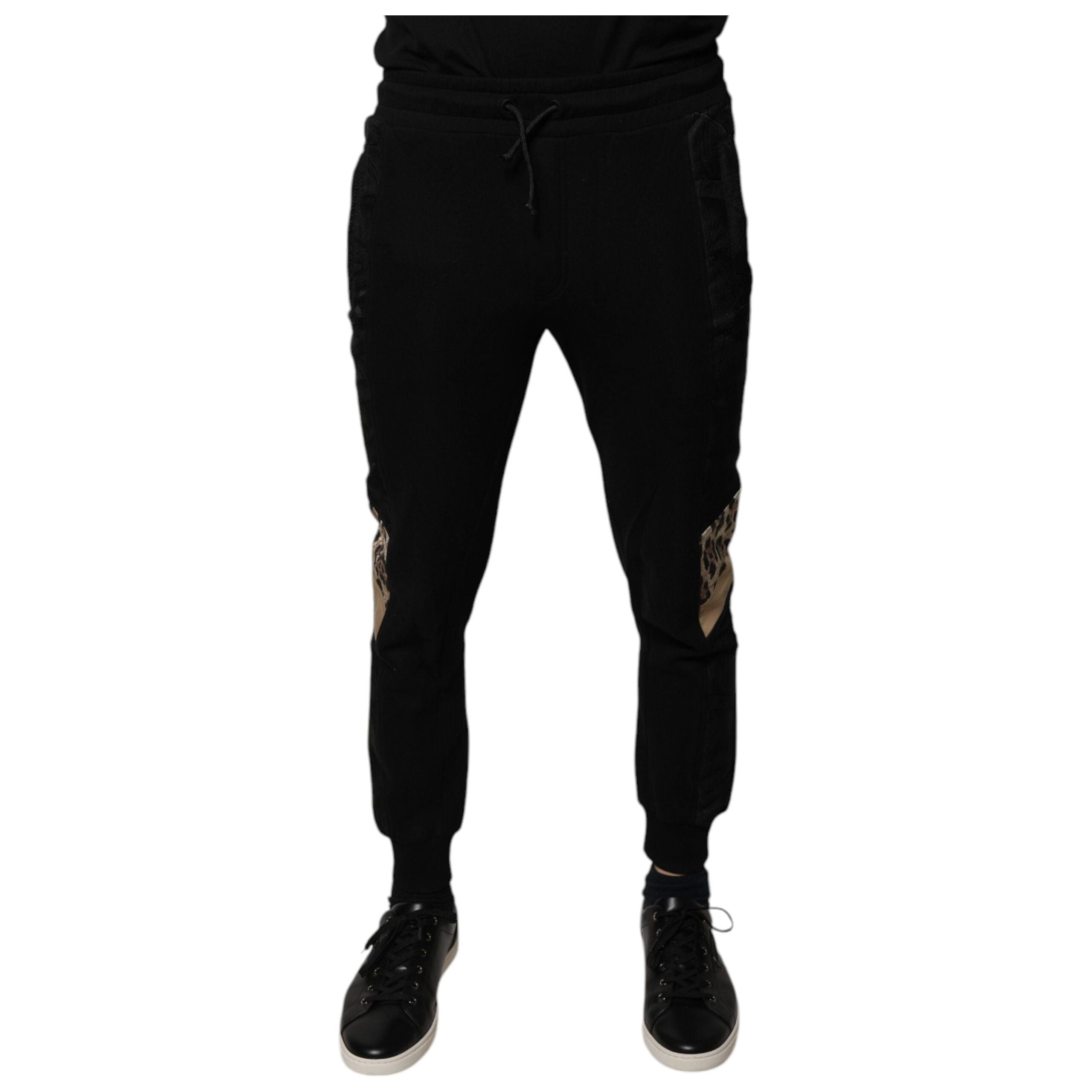 Dolce & Gabbana Black Leopard Cotton Jogger Pants Luxury