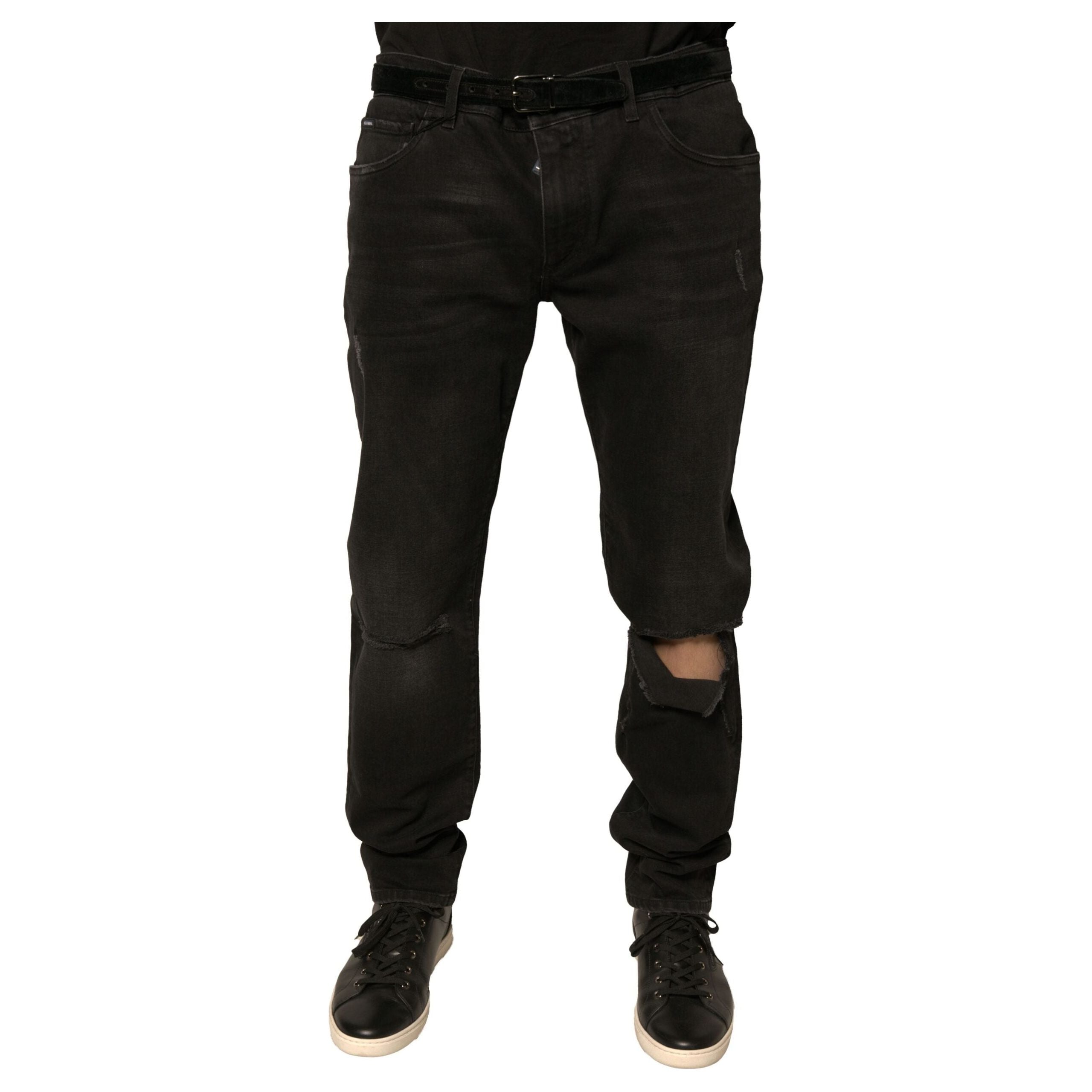 Dolce & Gabbana Black Ripped Logo Cotton Skinny Denim Jeans