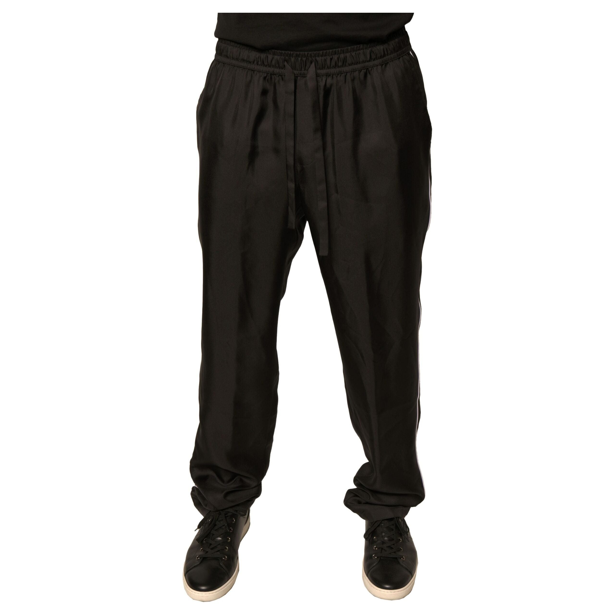 Dolce & Gabbana Black DG Logo Silk Jogger Sweatpants Pants