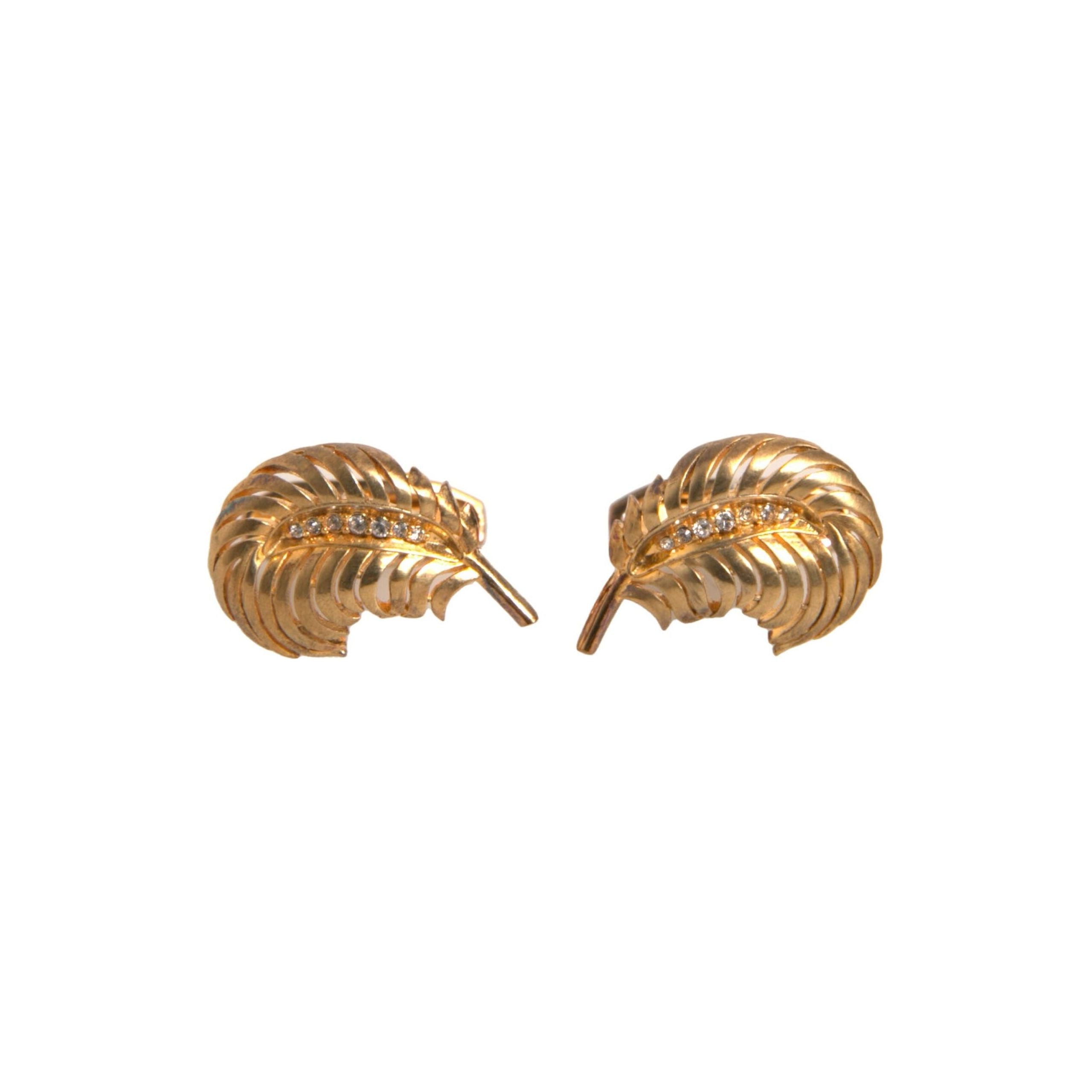 Dolce & Gabbana Gold 925 Sterling Silver Crystal Leaf Cufflink