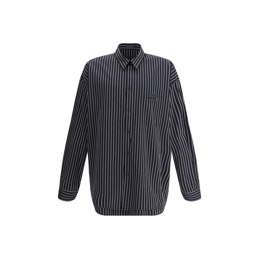 Balenciaga White Cotton Striped Flatground Shirt for Elevated Style