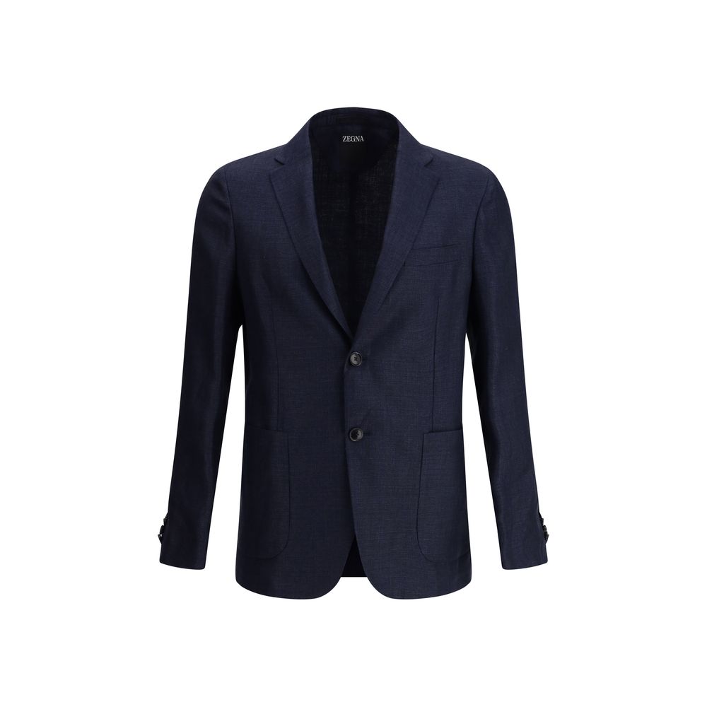 ZEGNA Navy Italian Wool Single-breasted Blazer