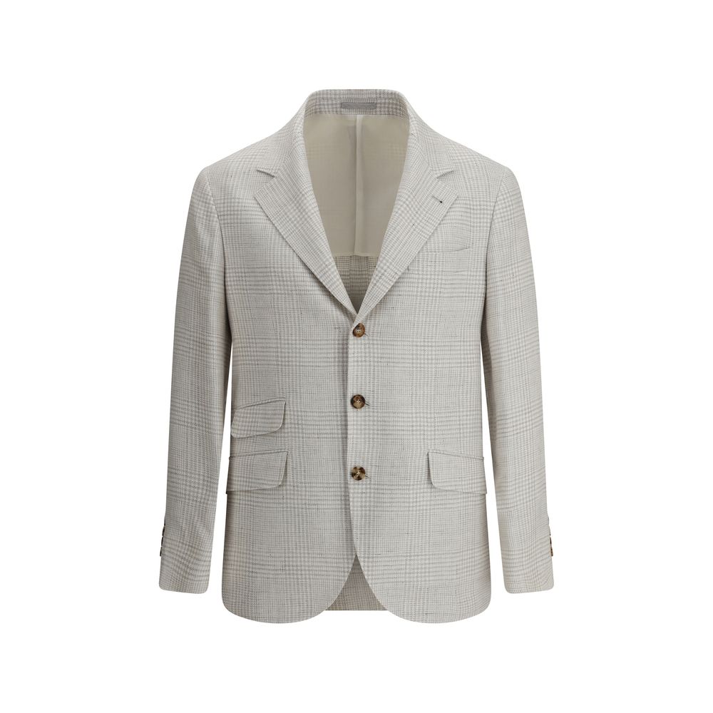 Brunello Cucinelli Grey Wool Single-breasted Check Blazer