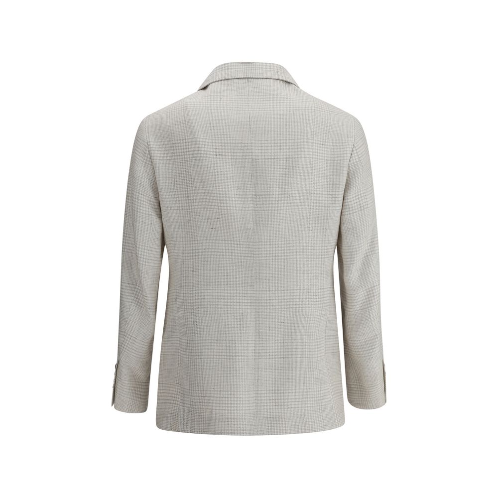 Brunello Cucinelli Grey Wool Single-breasted Check Blazer