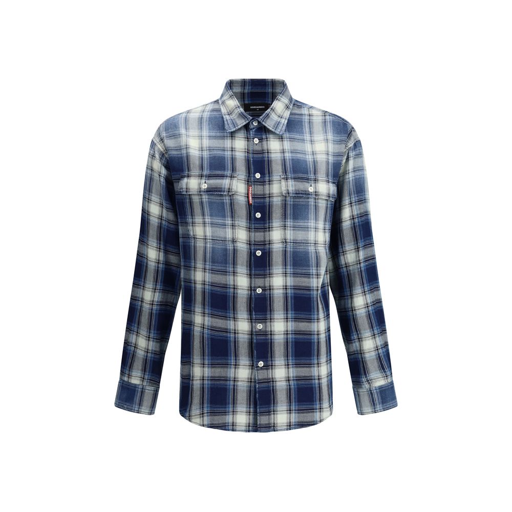 Dsquared² Blue Cotton Check Shirt for Elevated Casual Style