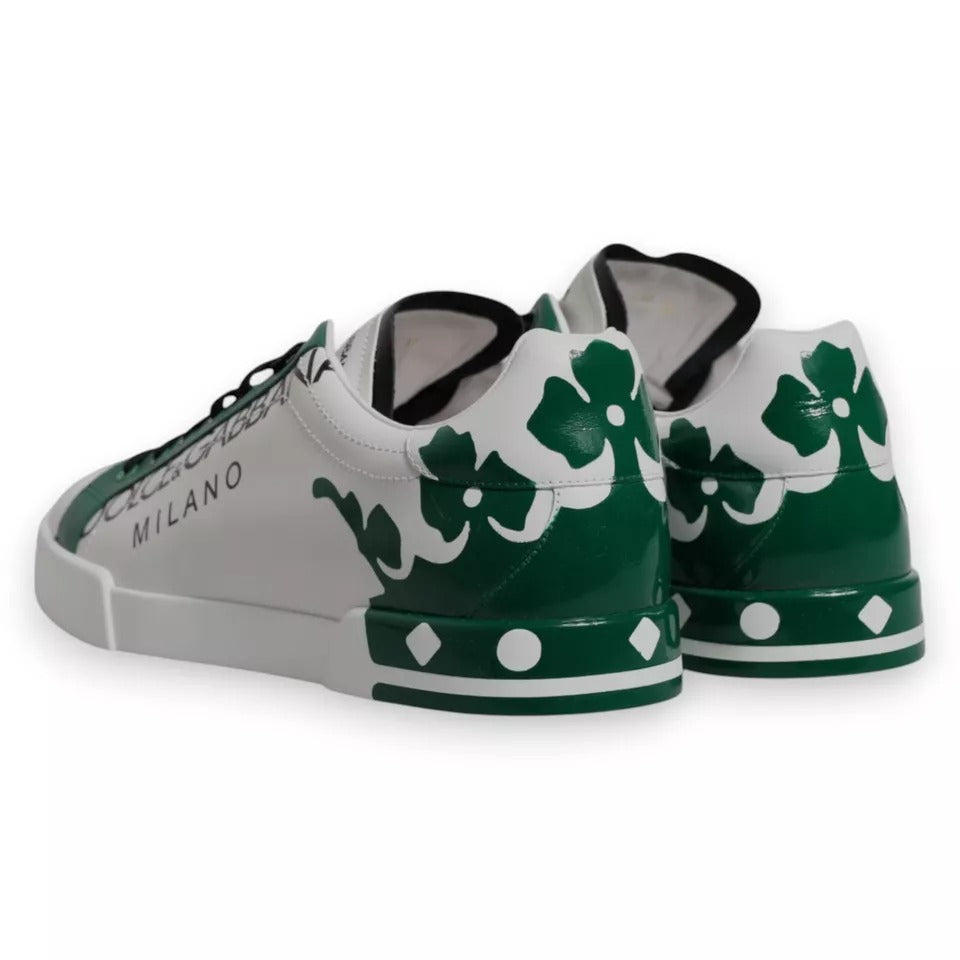 Dolce & Gabbana White Green Leather Crown Sneakers Shoes