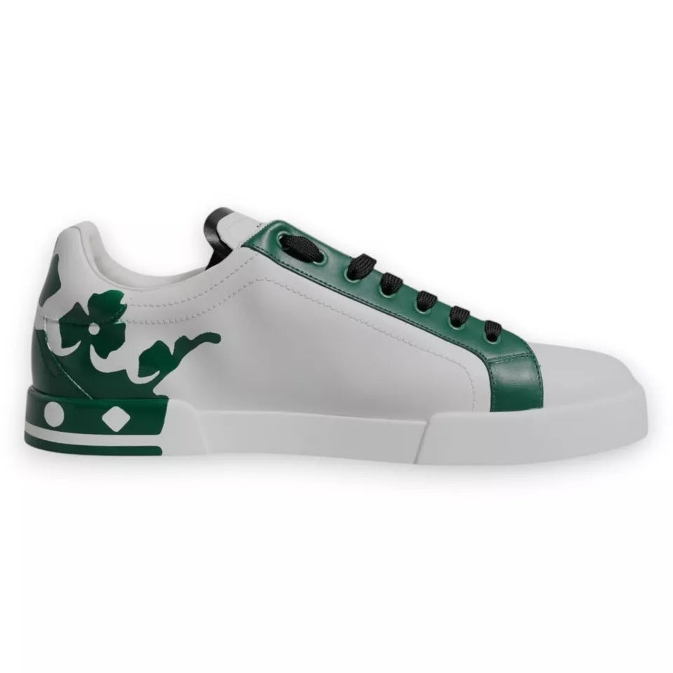 Dolce & Gabbana White Green Leather Crown Sneakers Shoes