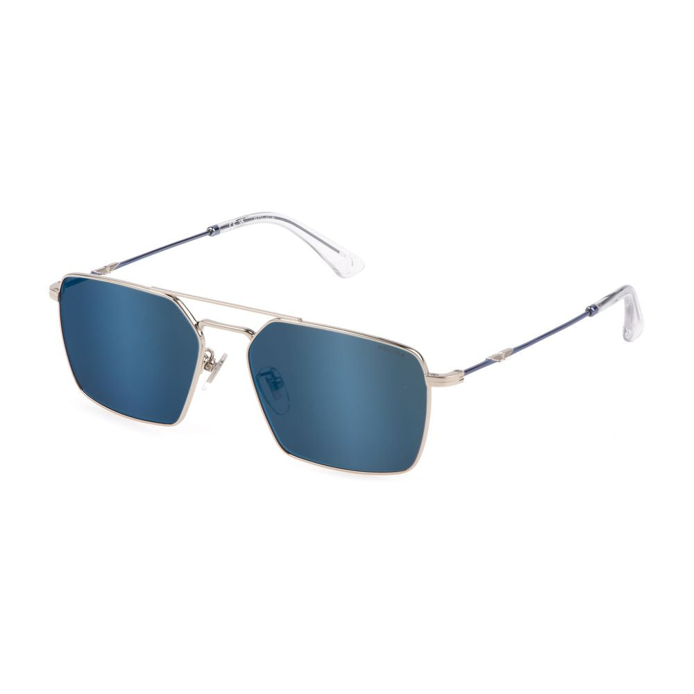Police Gray Metal Sunglasses with Blue Mirror Lenses