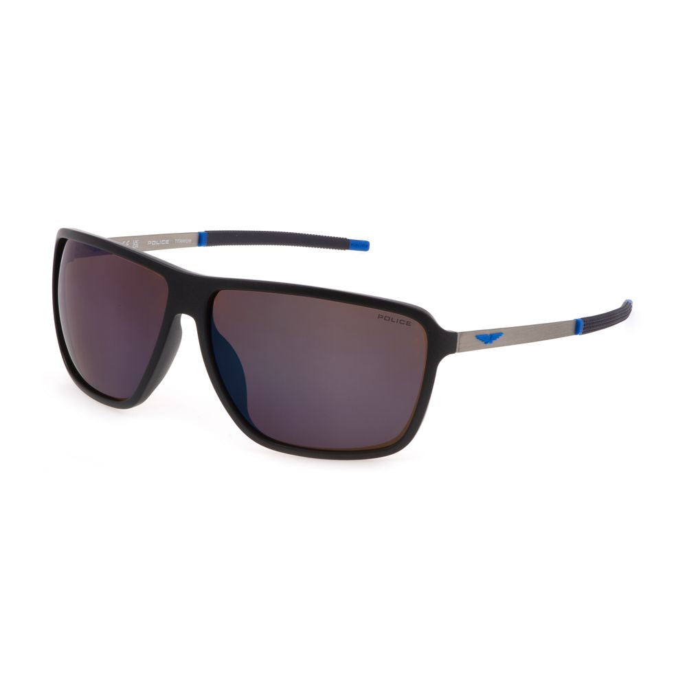Police Gray Plastic Sunglasses with Brown-Blue Mirror Lenses