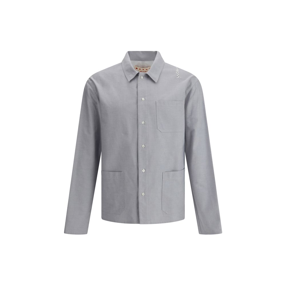 Marni White Premium Cotton Shirt with Embroidered Logo