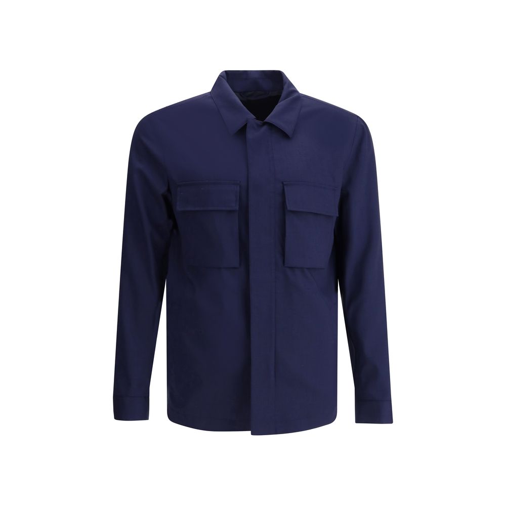 Kiton Navy Virgin Wool Shirt Jacket in Luxurious Elegance