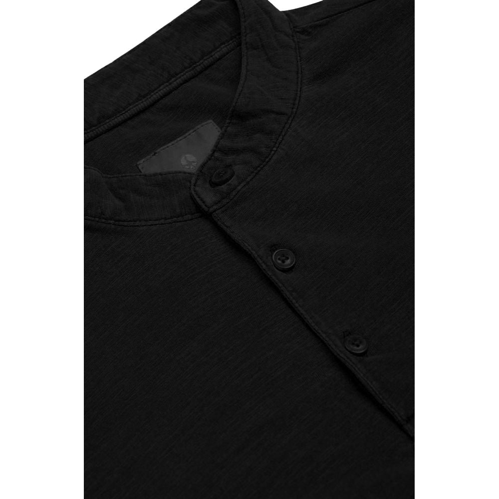 AT.P.CO Black Cotton T-Shirt with Refined Mandarin Collar