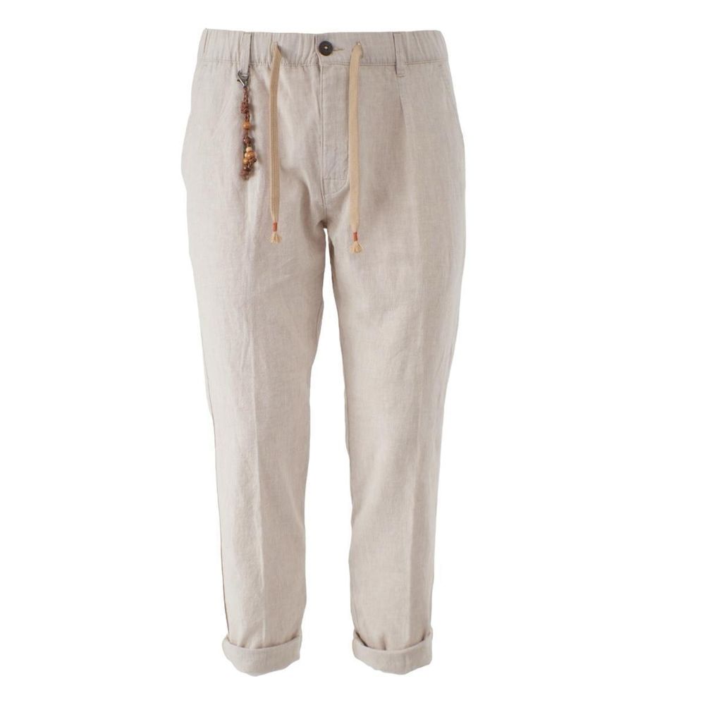 Yes Zee Beige Cotton Trousers for Elevated Style