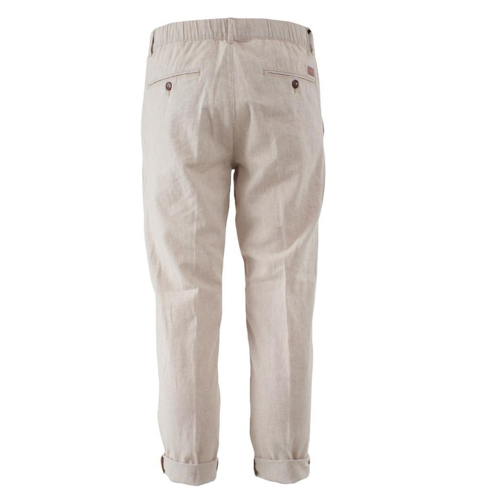 Yes Zee Beige Cotton Trousers for Elevated Style