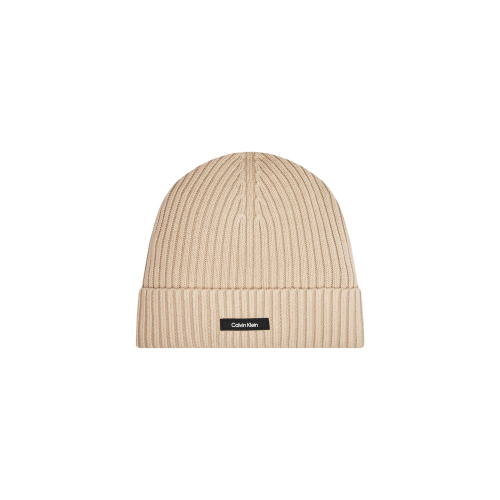 Calvin Klein Beige Organic Cotton Beanie Hat for Refined Style