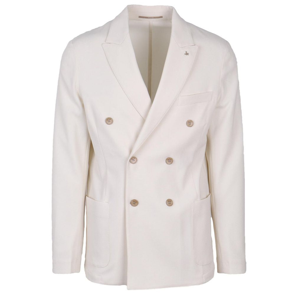 AT.P.CO White Honeycomb Fabric Blazer with Peak Lapels