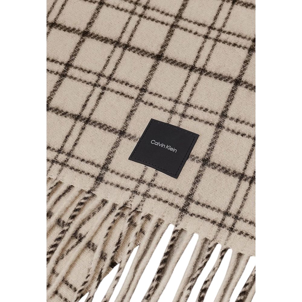 Calvin Klein Beige Wool Scarf - Timeless Elegance Redefined