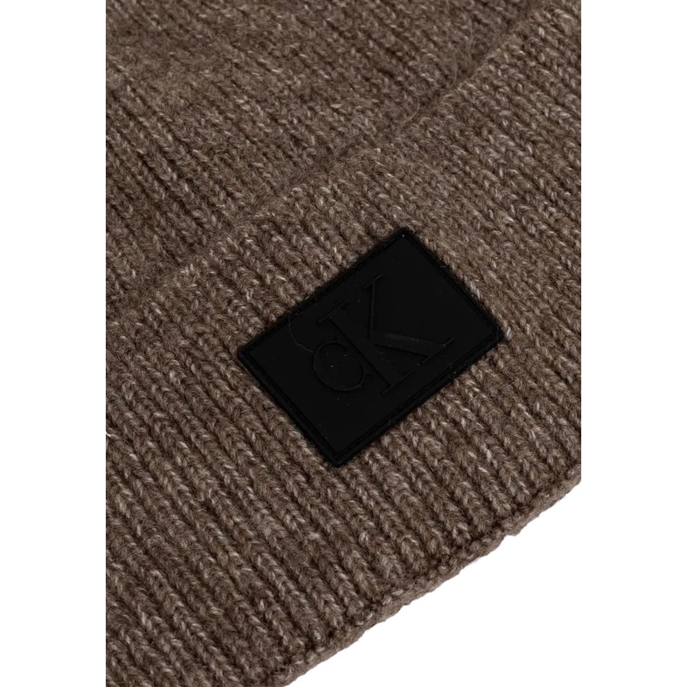 Calvin Klein Brown Acrylic Beanie Hat for Elevated Style