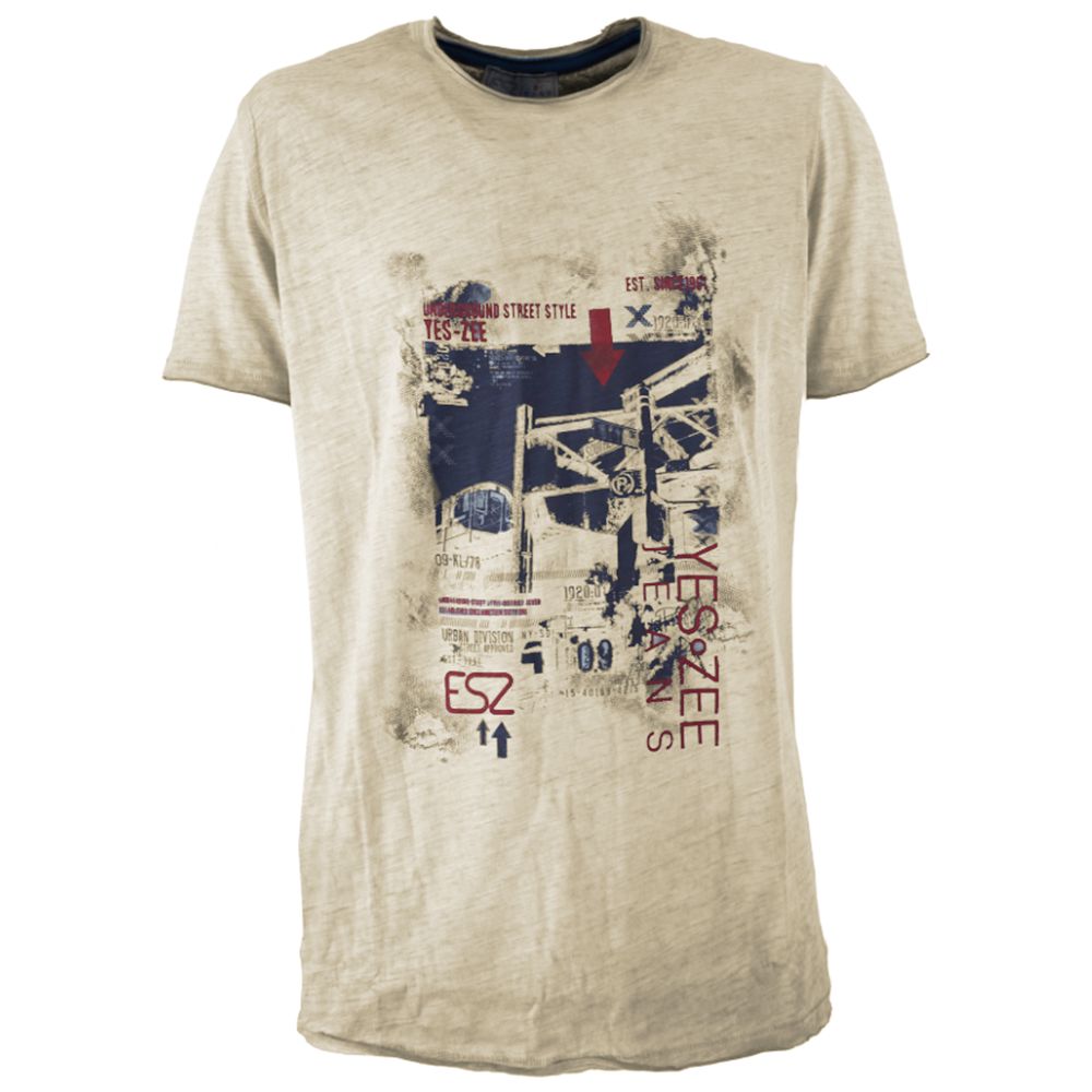 Yes Zee Beige Cotton T-Shirt for Elevated Casual Style