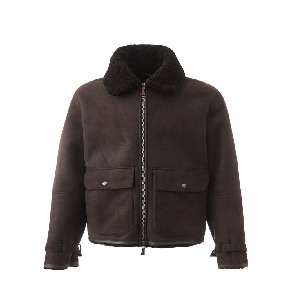 Lardini Brown Montone Leather Jacket for Sophisticated Style