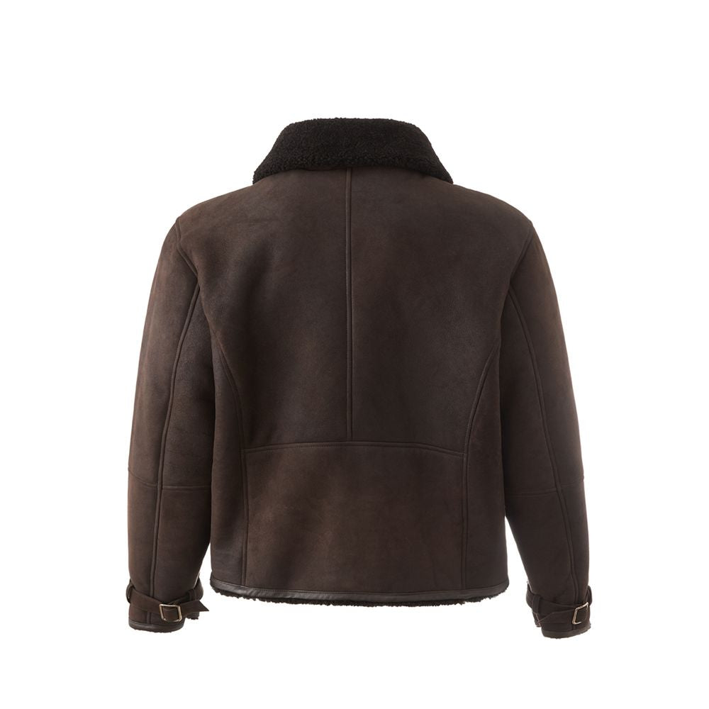 Lardini Brown Montone Leather Jacket for Sophisticated Style