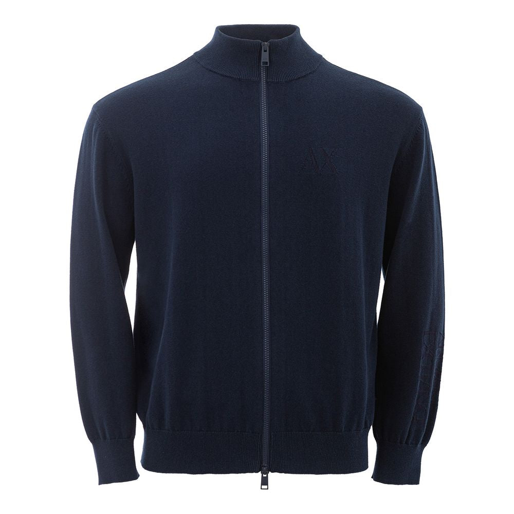 Armani Exchange Blue Cotton Sweater with Mock Neck Design