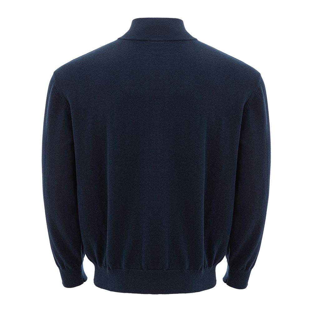 Armani Exchange Blue Cotton Sweater with Mock Neck Design