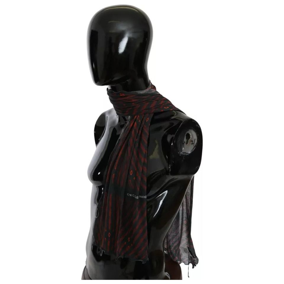 Costume National Black Red Viscose Foulard Branded Scarf