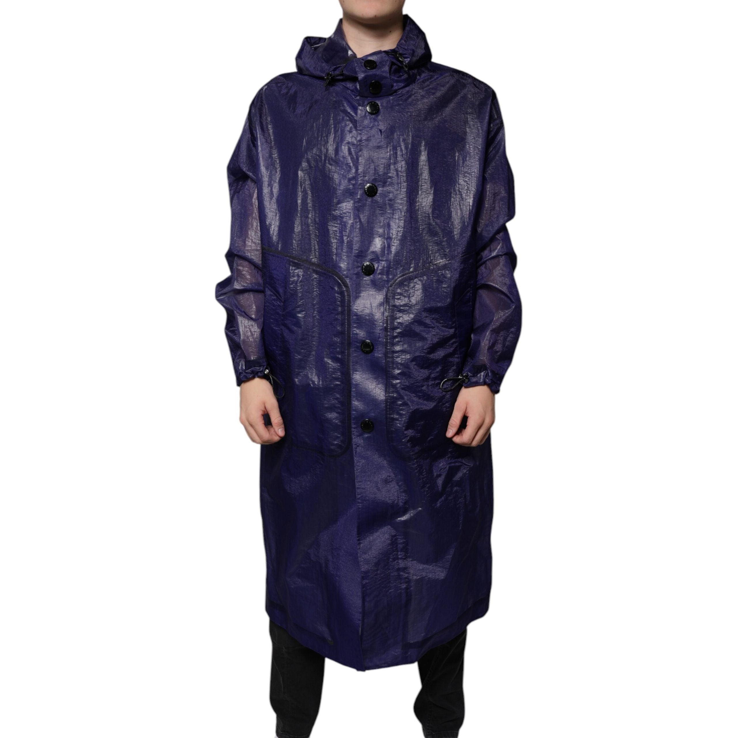 Dolce & Gabbana Dark Blue Cotton Hooded Raincoat Jacket