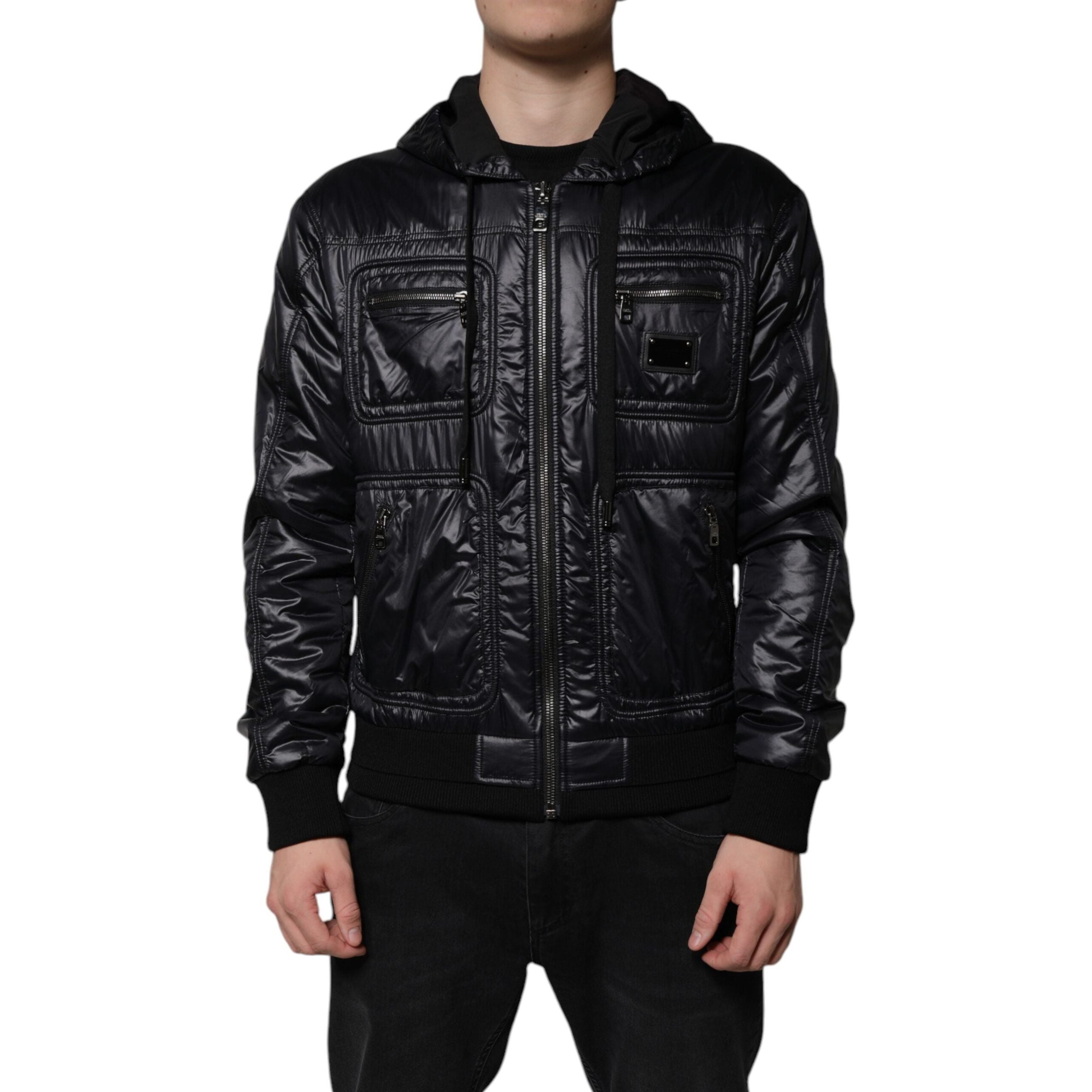 Dolce & Gabbana Black Nylon Hooded Full Zip Blouson Jacket