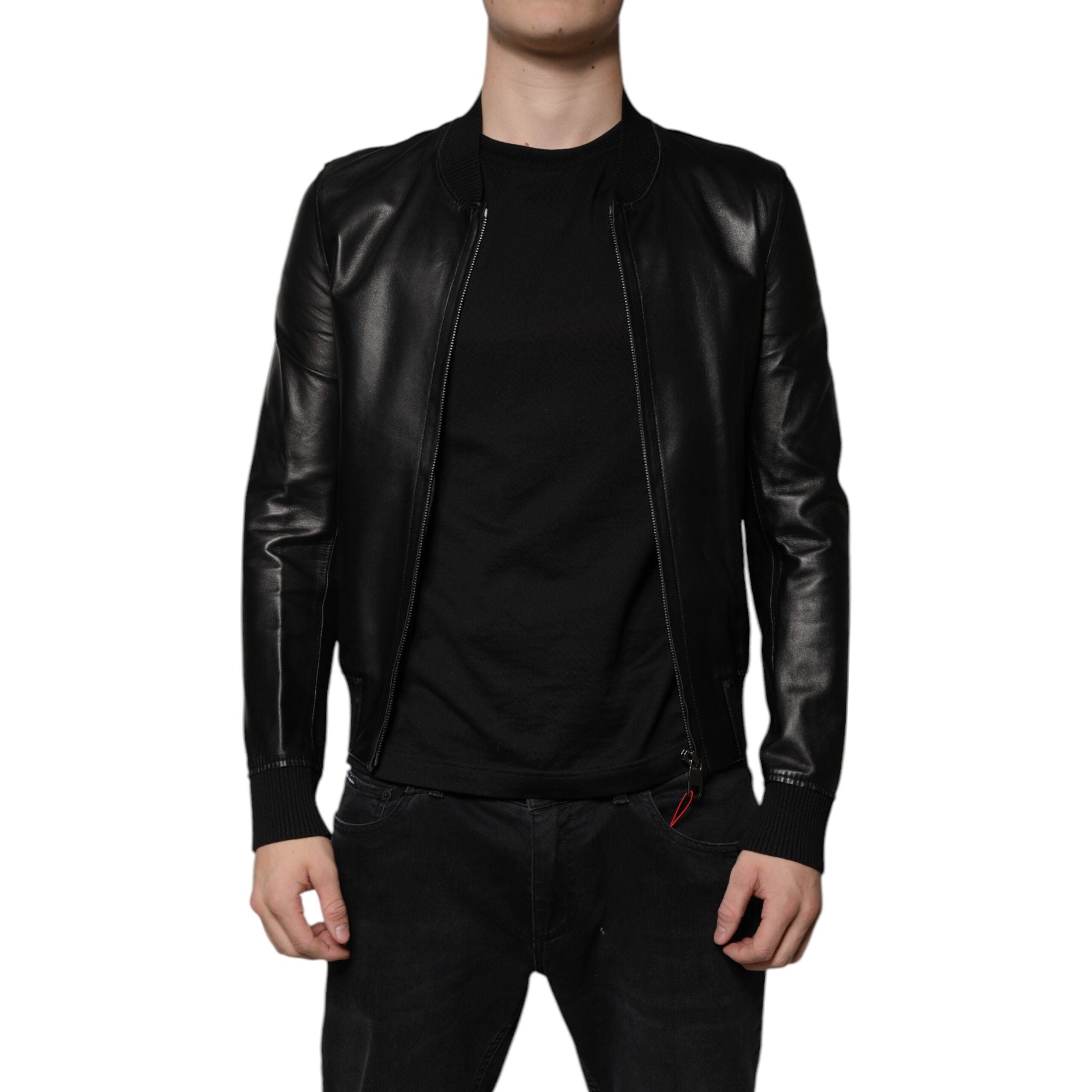 Dolce & Gabbana Black Lambskin Biker Blouson Jacket