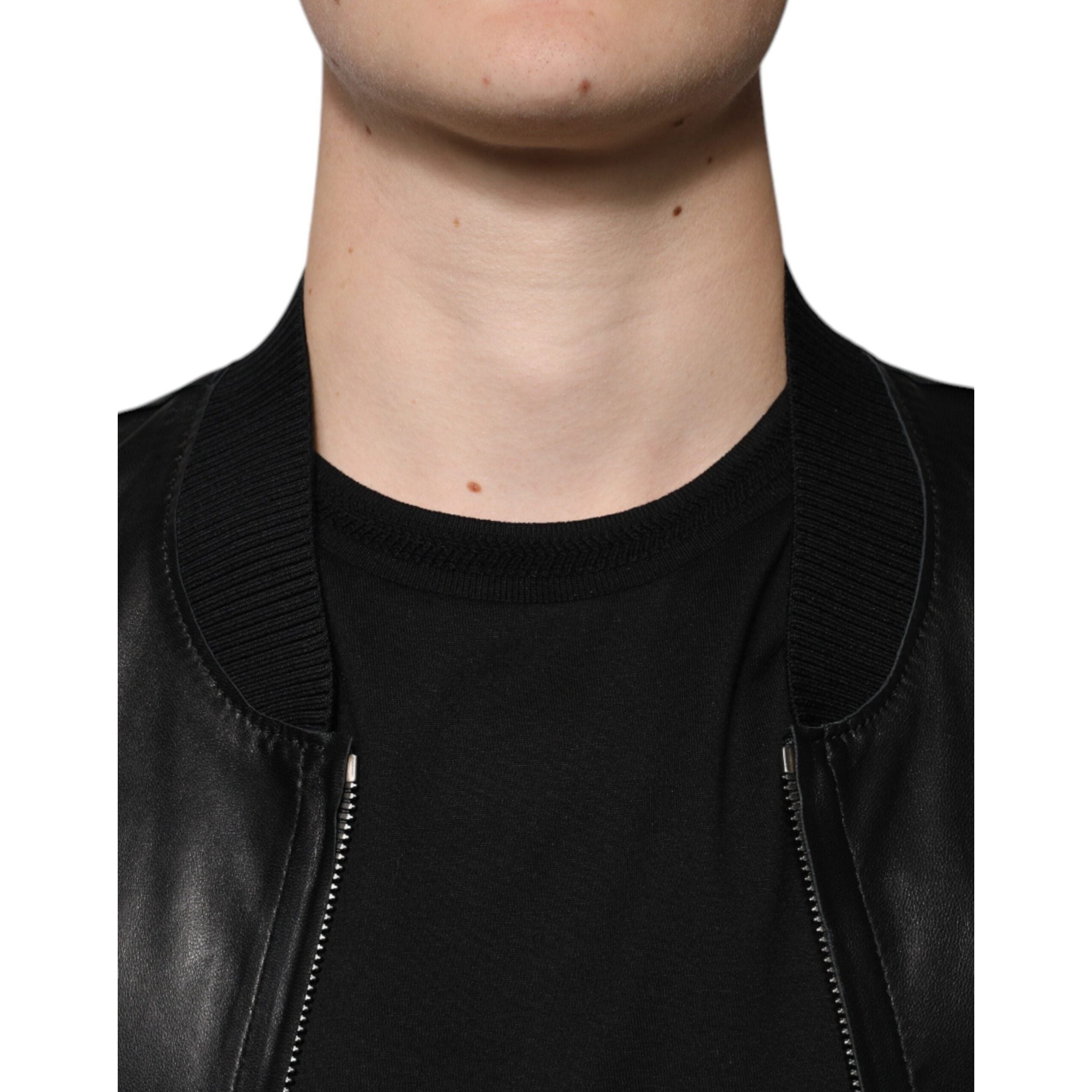 Dolce & Gabbana Black Lambskin Biker Blouson Jacket