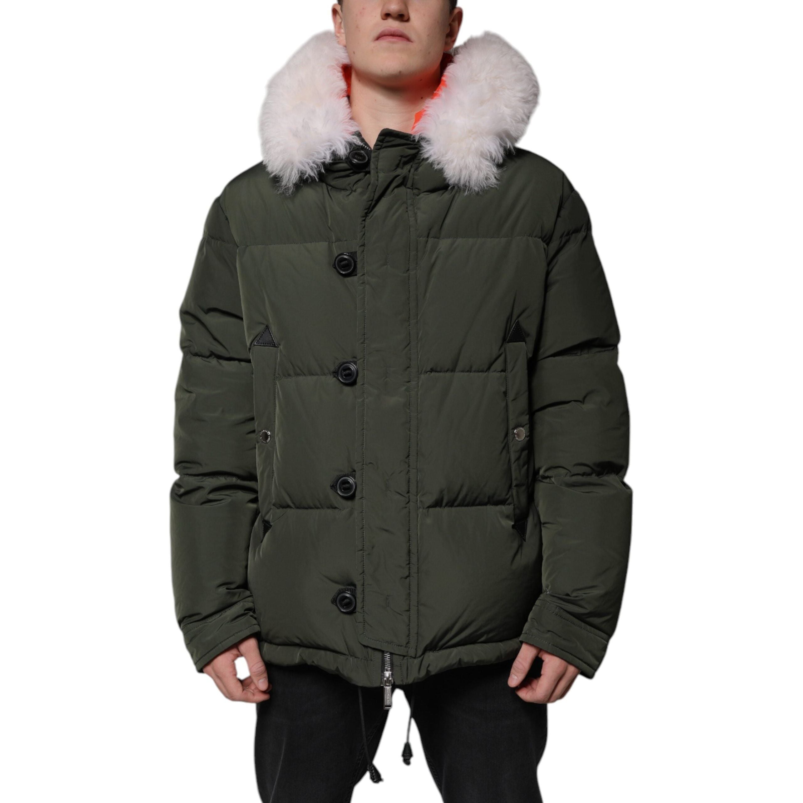 Dsquared² Green Fur Shearling Hooded Long Sleeve Jacket