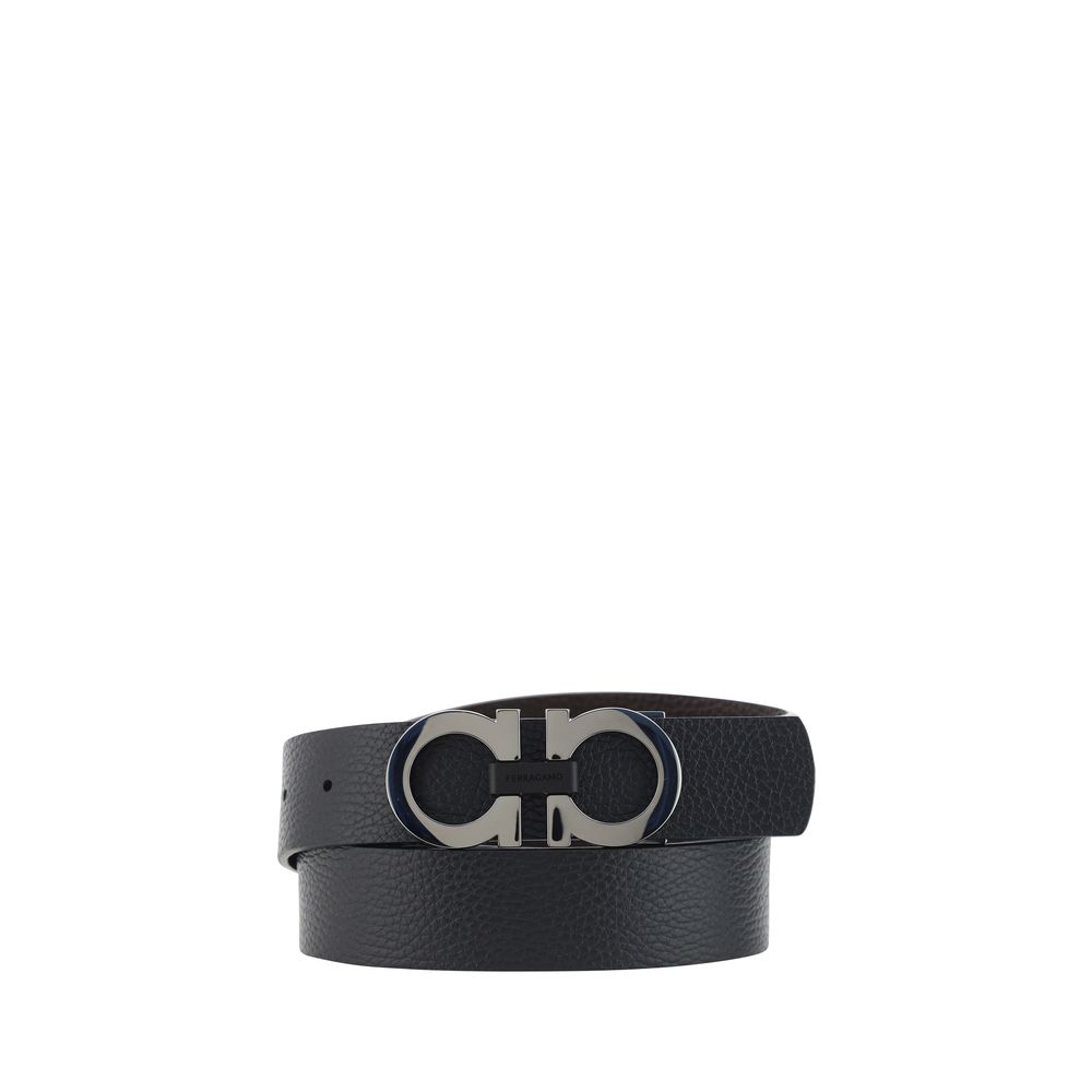 Ferragamo Black Premium Leather Gancini Belt