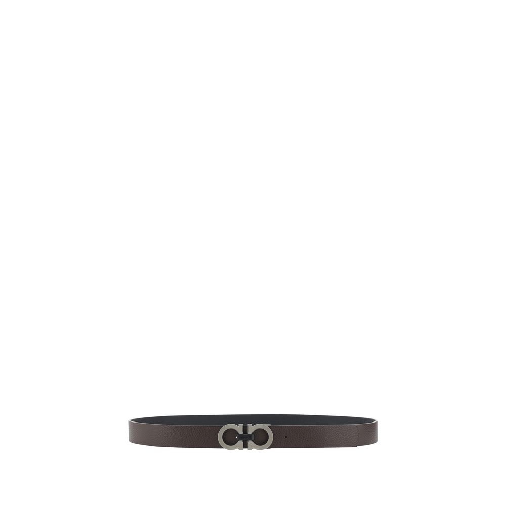 Ferragamo Black Premium Leather Gancini Belt