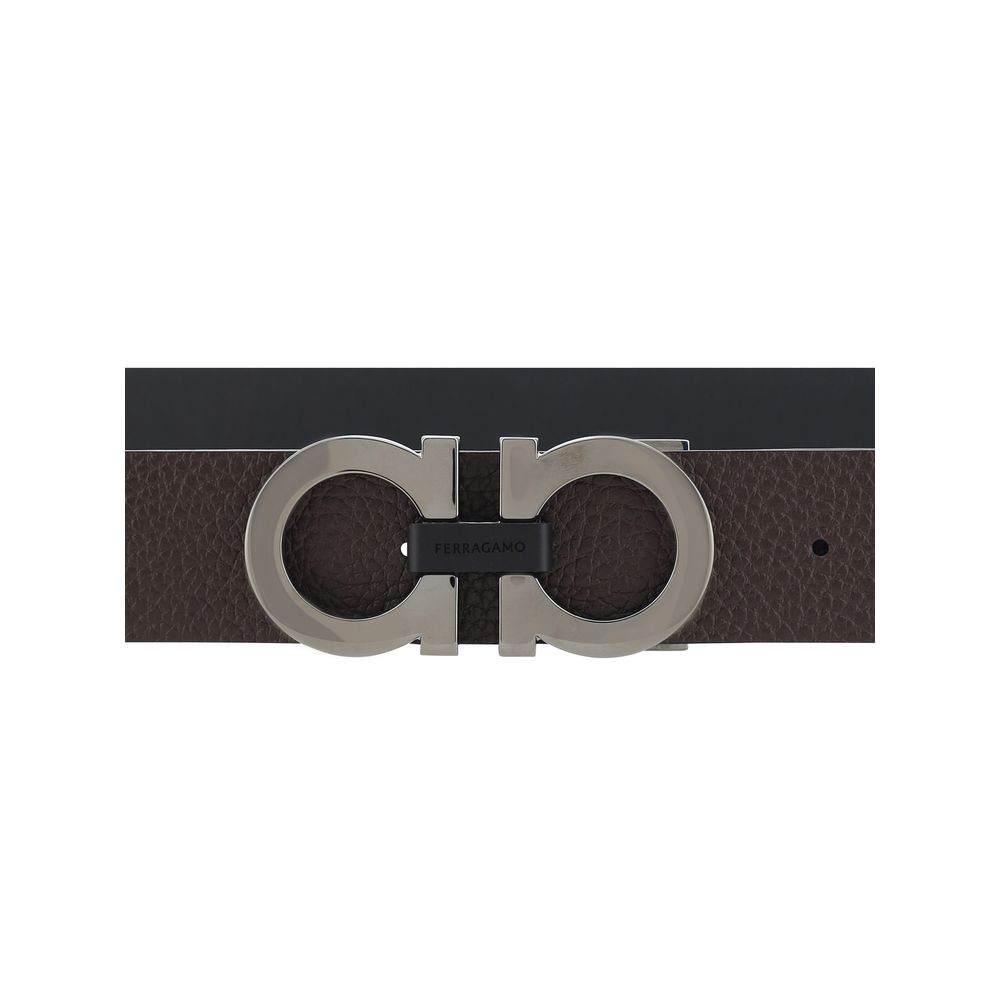 Ferragamo Black Premium Leather Gancini Belt