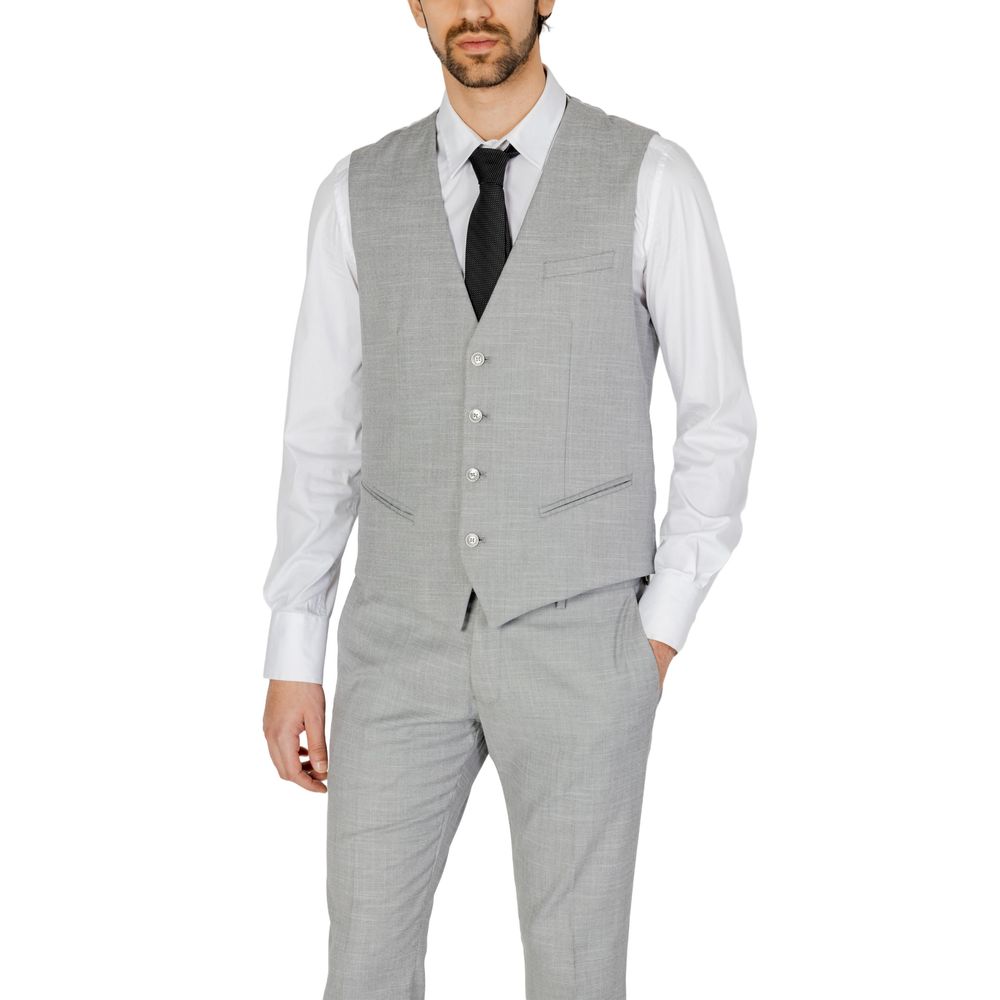 Antony Morato Gray Wool Tailored Vest for Elevated Style