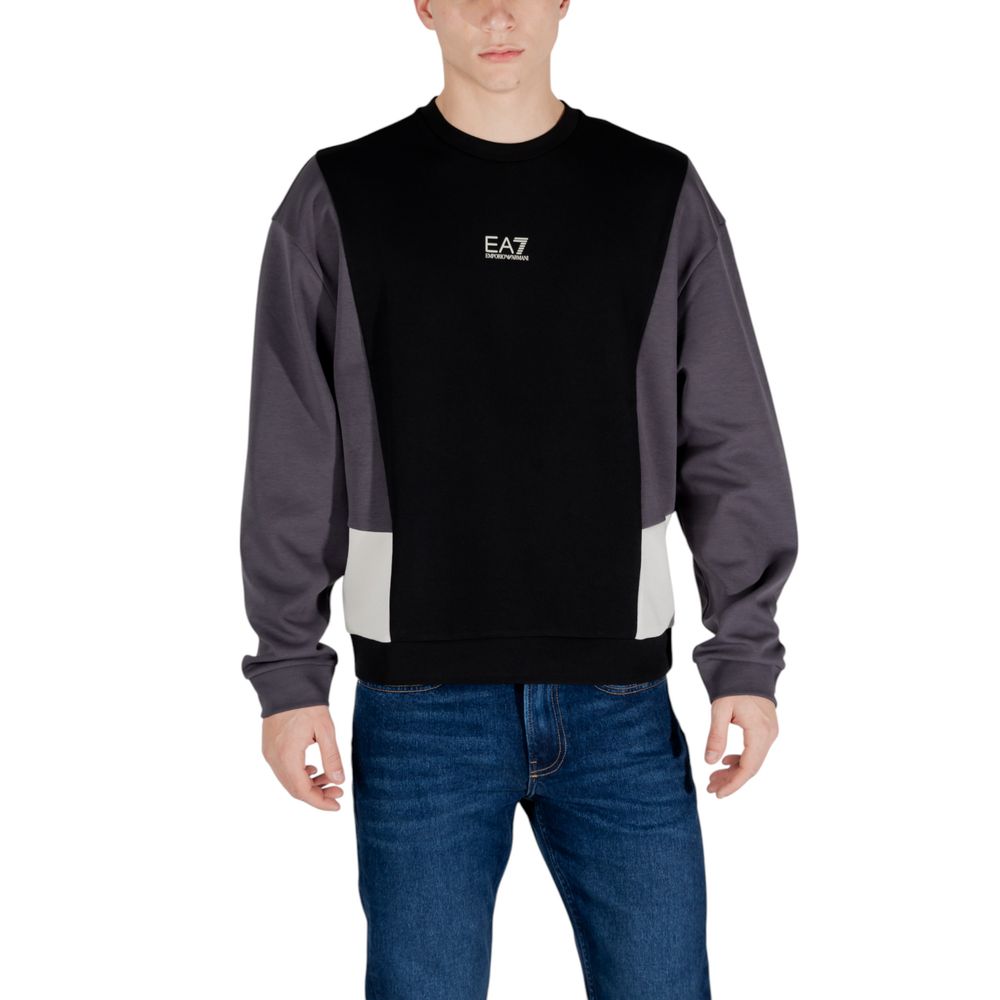 EA7 Emporio Armani Black Cotton Sweater for Effortless Elegance