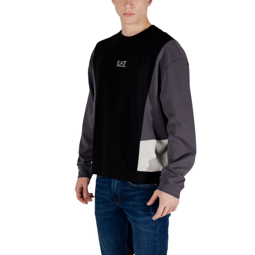 EA7 Emporio Armani Black Cotton Sweater for Effortless Elegance