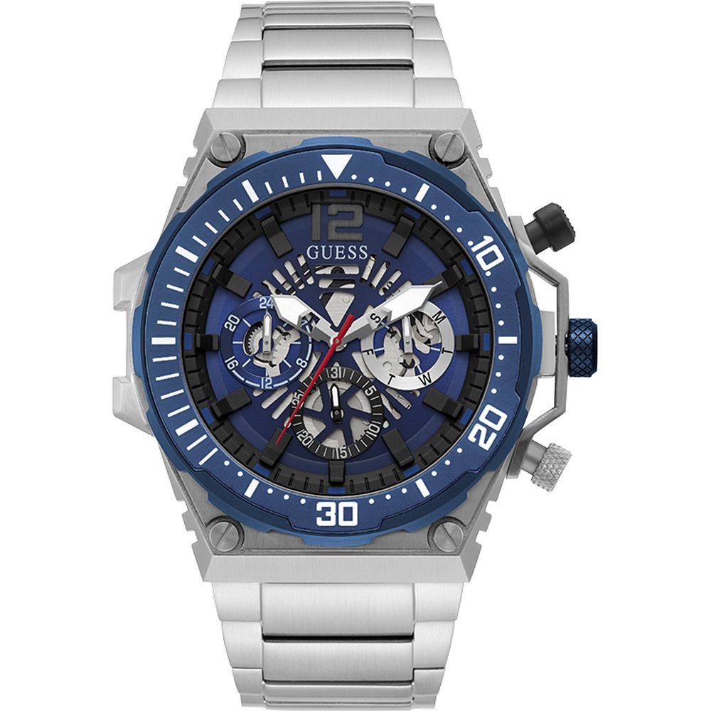 Guess Silver Stainless Steel Watch With Blue Dial Elegance