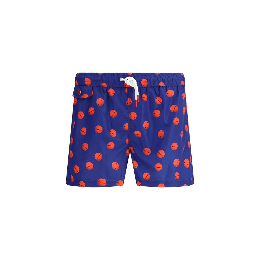 Kiton Blue Cotton Swimshorts for Elevated Summer Sophistication