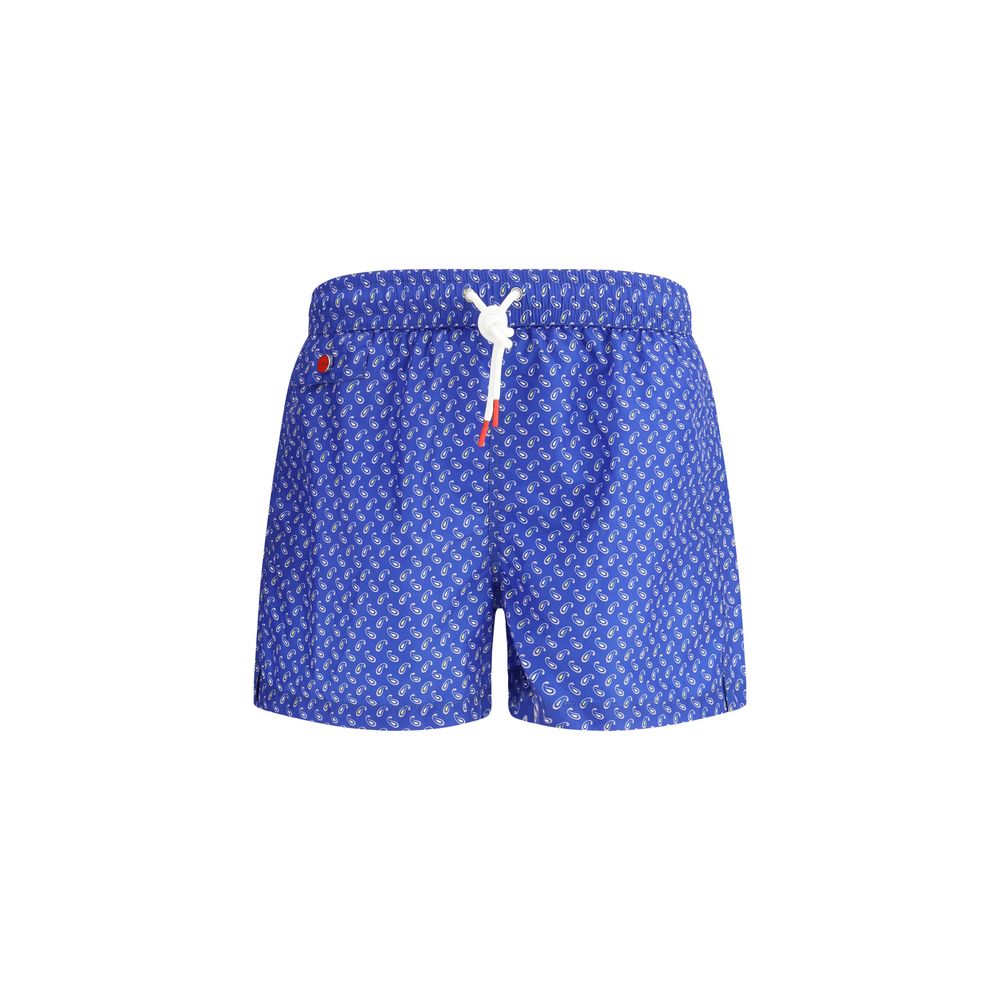 Kiton Blue Cotton Logoed Swimshort With Elegant Design And Comfort
