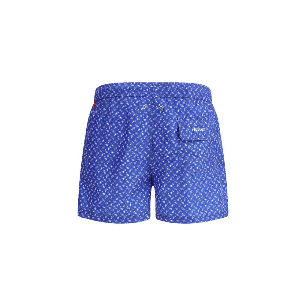 Kiton Blue Cotton Logoed Swimshort With Elegant Design And Comfort