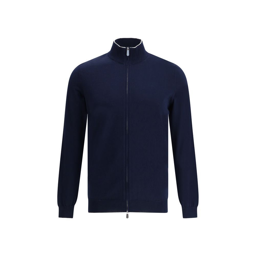 Svevo Navy Cotton Zipper Jacket - Refined Elegance for Every Occasion
