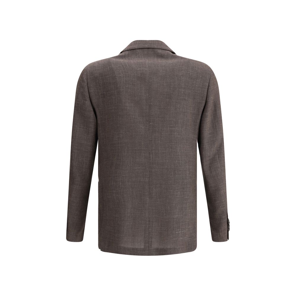 Lardini Navy Wool Blazer Jacket With Iconic Pin