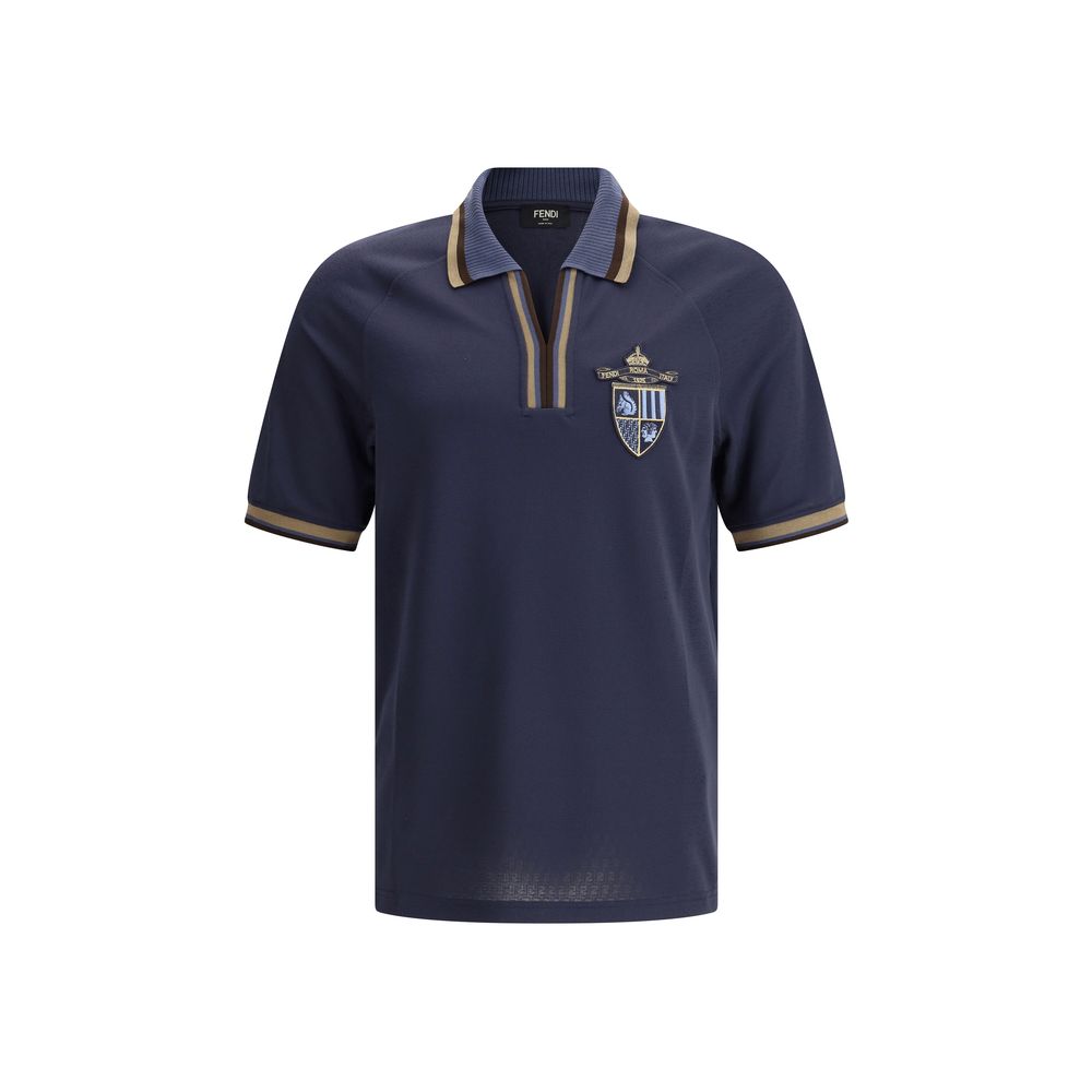 Fendi Black Cotton Polo Shirt in Iconic Jacquard Luxury Design