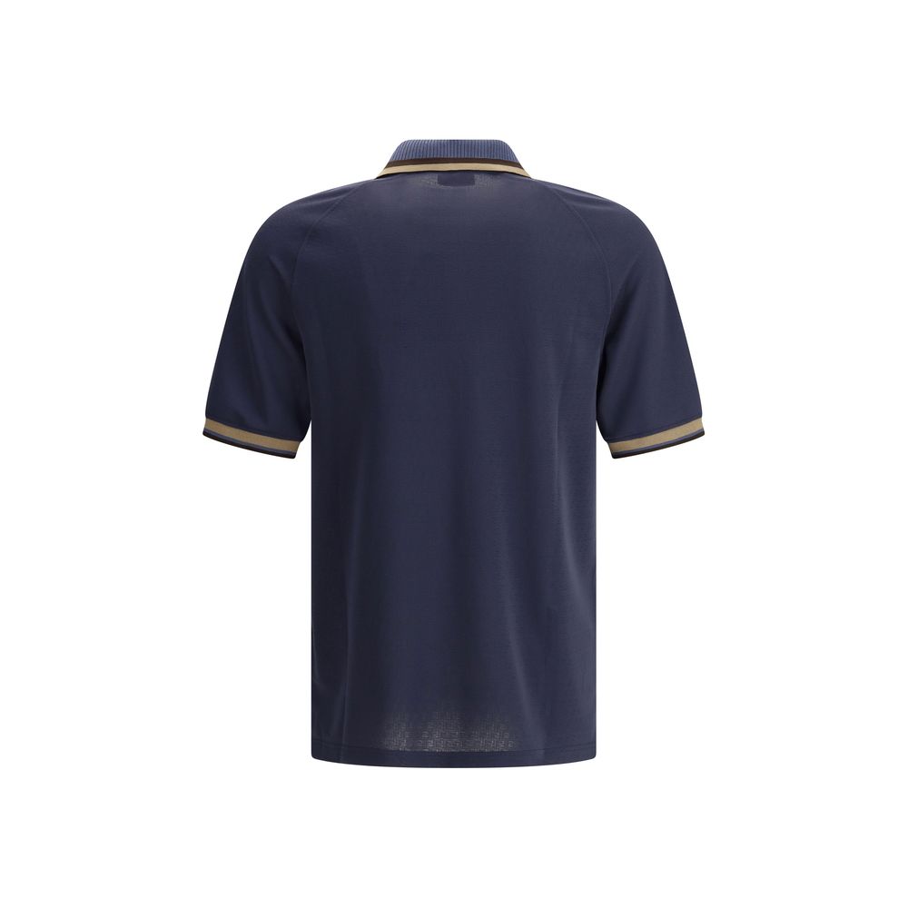 Fendi Black Cotton Polo Shirt in Iconic Jacquard Luxury Design