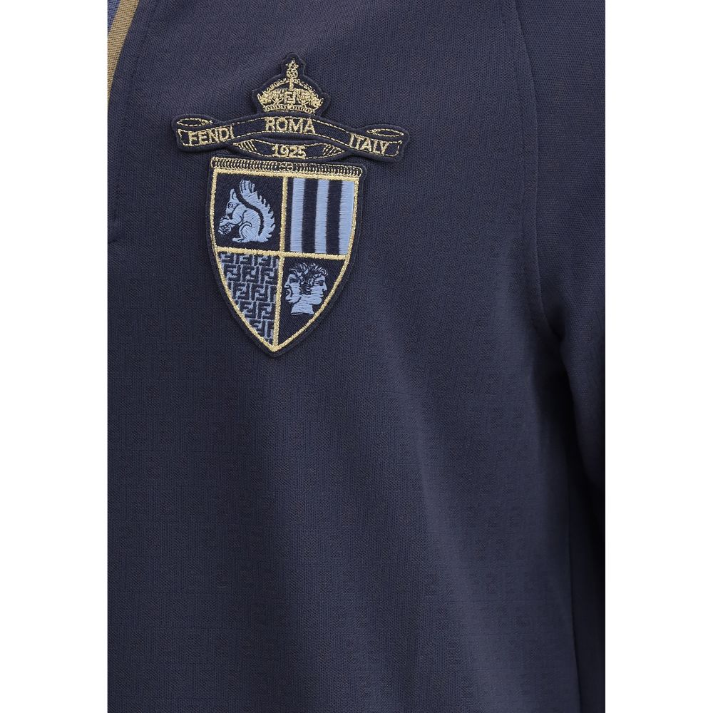 Fendi Black Cotton Polo Shirt in Iconic Jacquard Luxury Design